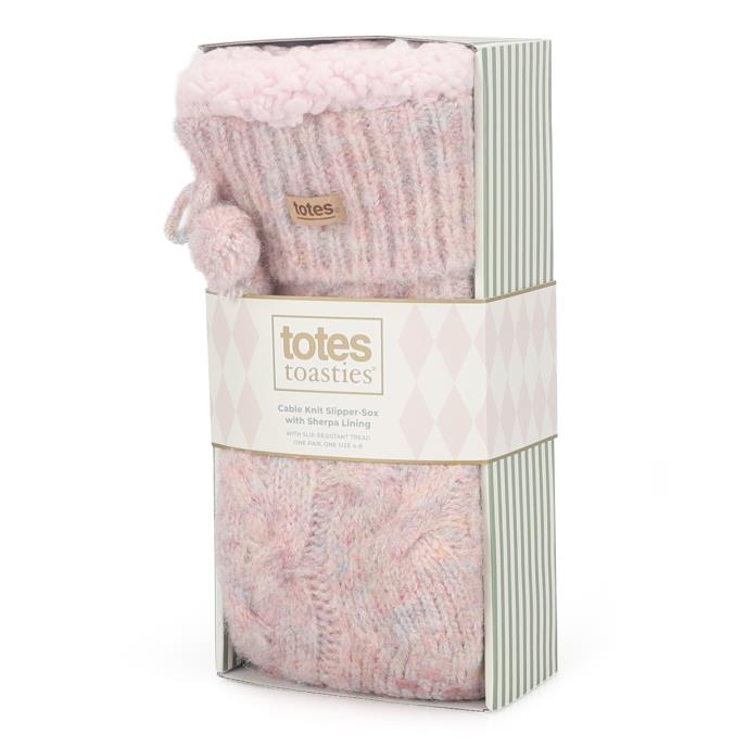 totes toasties® Ladies Premium Chunky Knit Slipper Socks Pink Extra Image 1